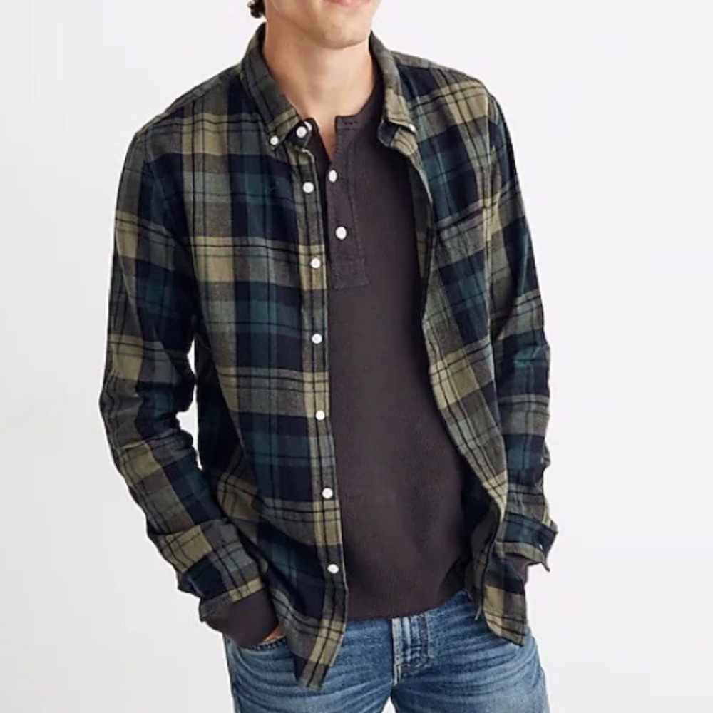 Madewell Men's Plaid Button Down Shirt - Green and Blue